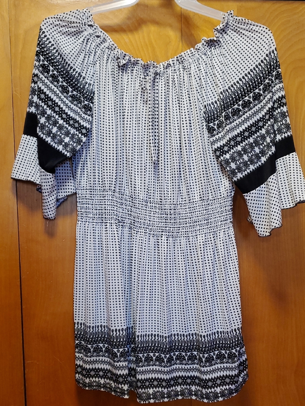 Ace Fashion Black & White Peasant Blouse Top Off-Shoulder Option Size 2x NWNT